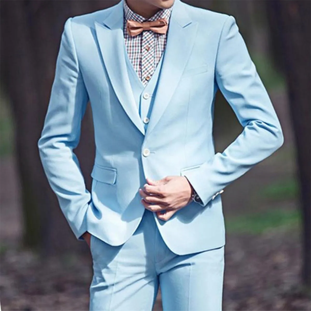 2022 New Fashion Sky Blue Abiti da sposa da uomo d'affari One Bottom Abiti da uomo 3 pezzi (giacca + pantaloni + gilet) trajes D