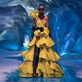 2024 Couture monospalla abito da ballo abiti formali con spacco alto ritagliato taffettà maxi abito a pieghe festa lunga da sera