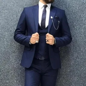 Abiti da uomo formali slim fit con gilet doppiopetto blu navy pantaloni da giacca moda maschile 3 pezzi smoking da sposa per