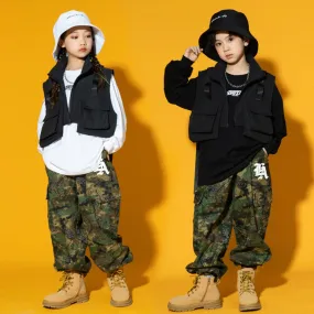 Abito da ballo di strada hip-hop per bambini Gilet mimetico hiphop per ragazze Abbigliamento moda di strada jazz Abbigliamento d