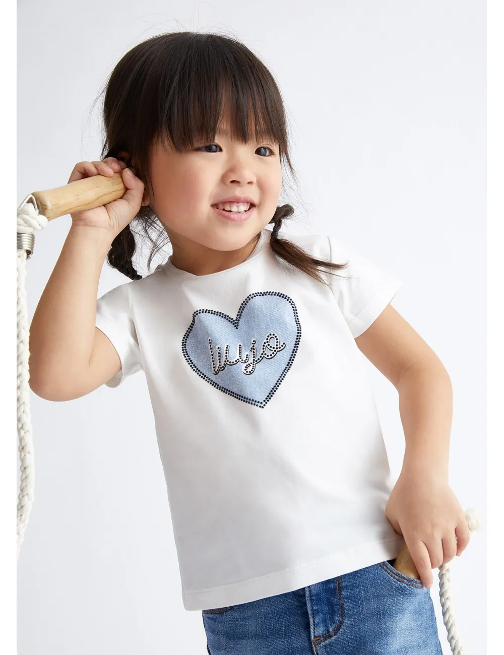 KA4047 T SHIRT LIU JO BAMBINA CON CUORE MAGLIA MAGLIETAT LOGO GIRL KIDS NUOVA