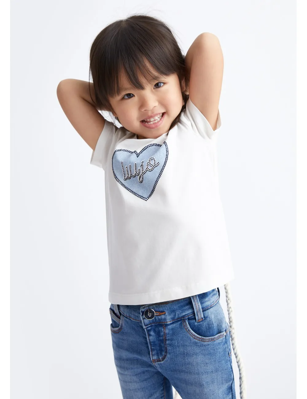 KA4047 T SHIRT LIU JO BAMBINA CON CUORE MAGLIA MAGLIETAT LOGO GIRL KIDS NUOVA