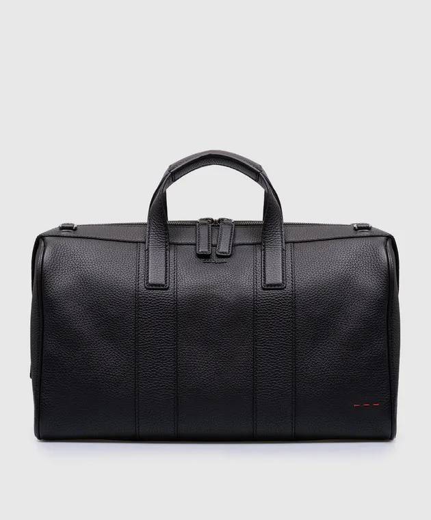 Kiton Borsa da viaggio in pelle nera con logo UBA0062N01089