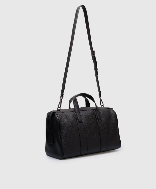 Kiton Borsa da viaggio in pelle nera con logo UBA0062N01089