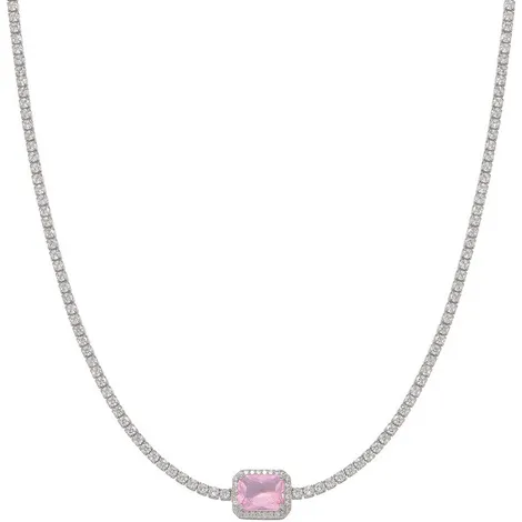 SARNIORO Collana tennis in argento925 con centrale rosa