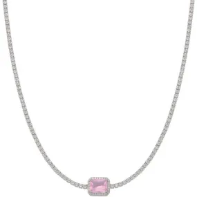 SARNIORO Collana tennis in argento925 con centrale rosa