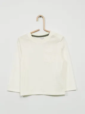 T-shirt scollo tondo con tasca - Bianco